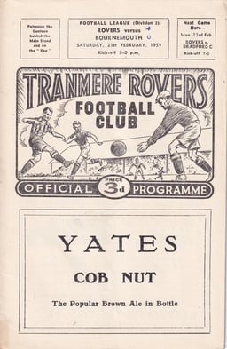 Tranmere Rovers v AFC Bournemouth Match Programme 1959-02-21